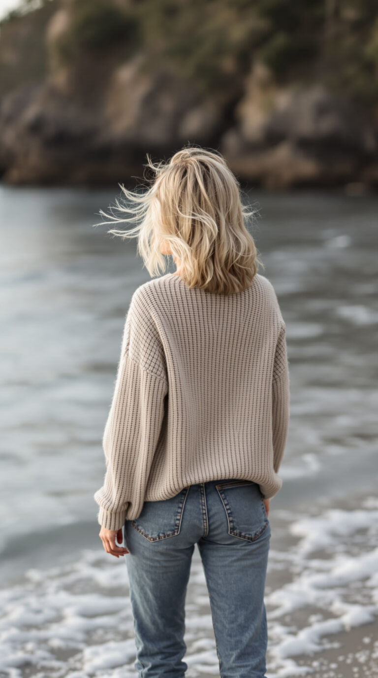 photo shows a blonde woman looking out towards the ocean embracing change exhibiting the gentle art of beginning again
